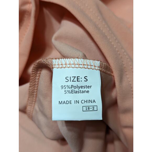 Womens Peach Belted Midi Dress Short Sleeve Office Cocktail Summer Party Dress S - Picture 12 of 14